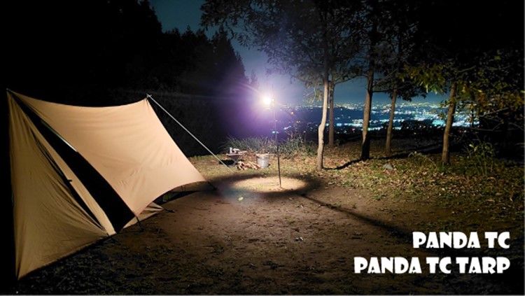 くりの木キャンプ場の夜景とパンダTCとパンダTCタープ