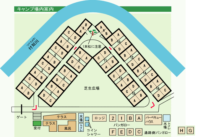 福岡ローマン渓谷オートキャンプ場のサイトマップ