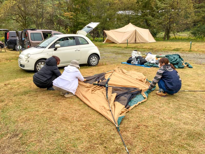 初キャンプと思えないほど手慣れた女性2人を連れて西会津「さゆりオートパーク」へ！
