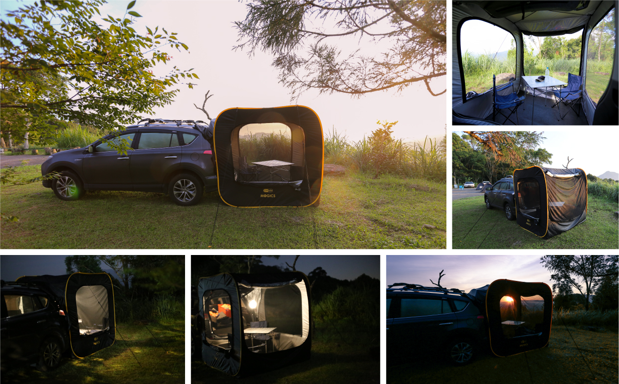 車に連結できるキューブ型ポップアップテント Carsule カースル 初の展示販売が決定 キャンプクエスト