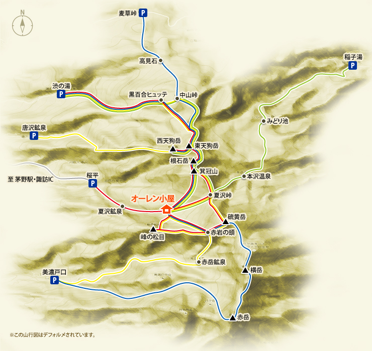 八ヶ岳登山コース図