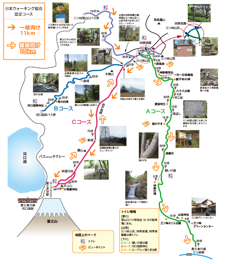 三ツ峠山登山ルートマップ