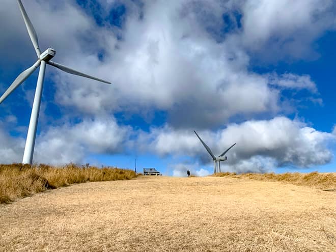 階段を登りきると風力発電のプロペラ