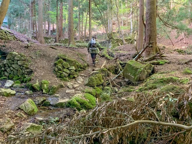 登山道には沢山の石垣が残っていますが
