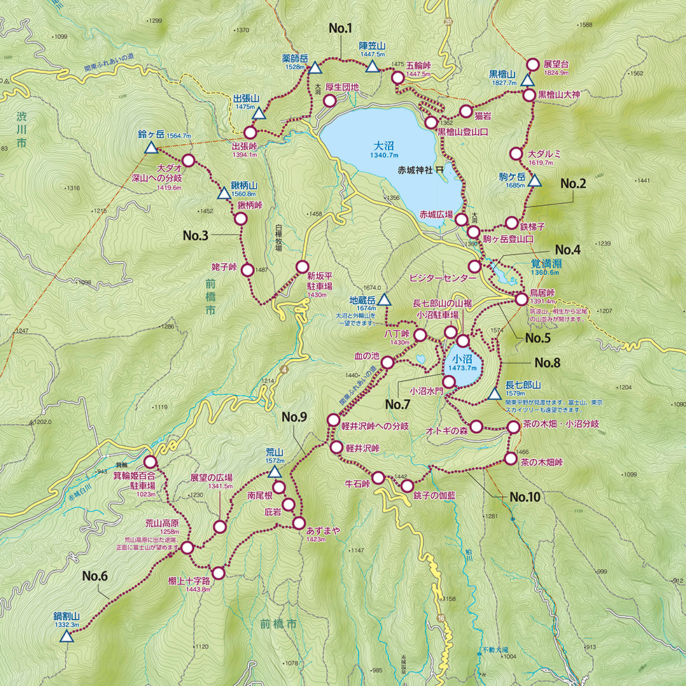赤城山の登山マップ