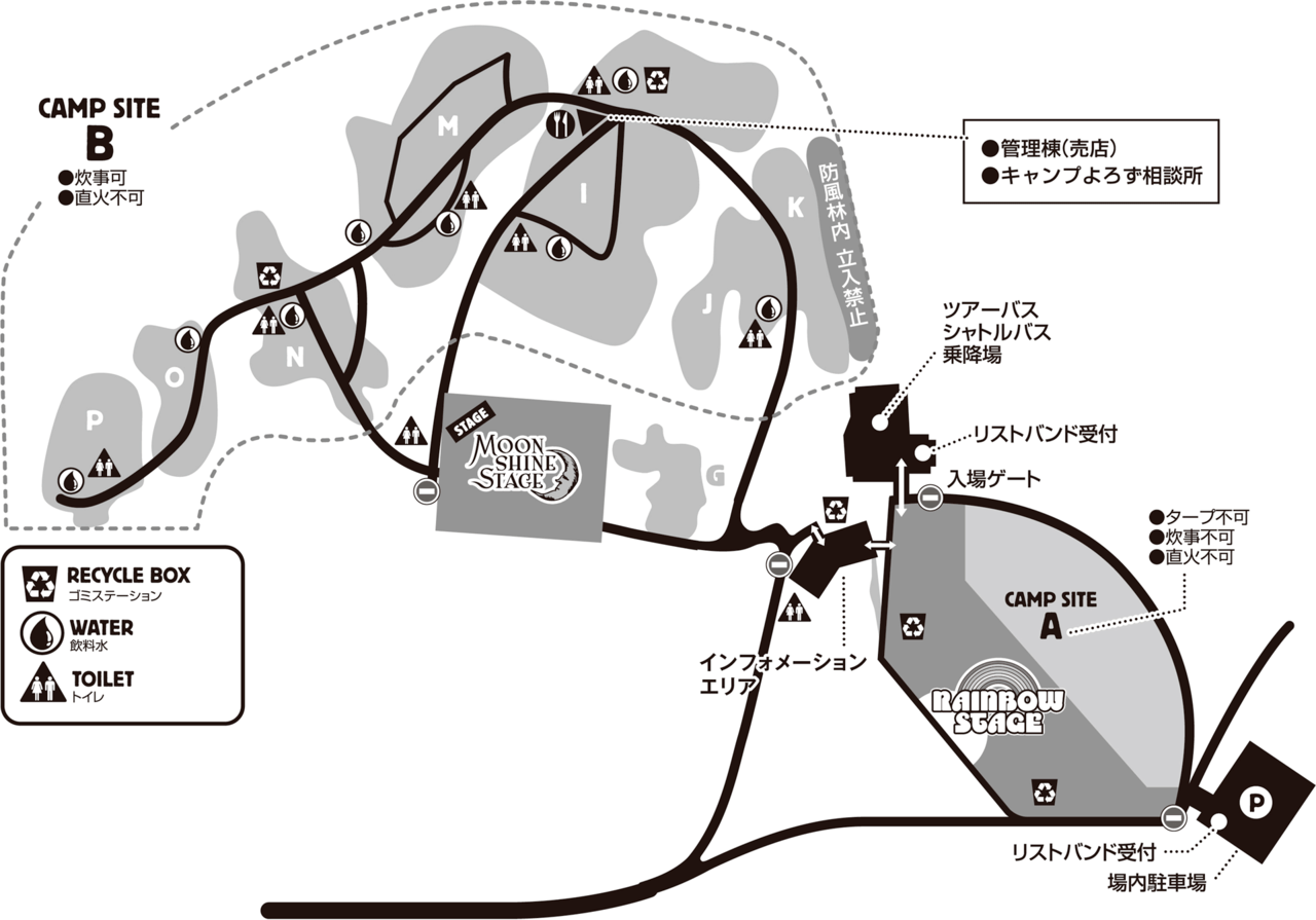 朝霧JAMのキャンプサイトマップ
