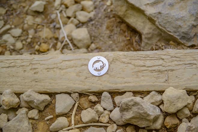 MAMMUTロゴ入りの階段は