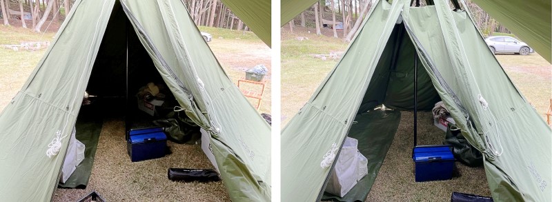 テント内部が明るく鳴る