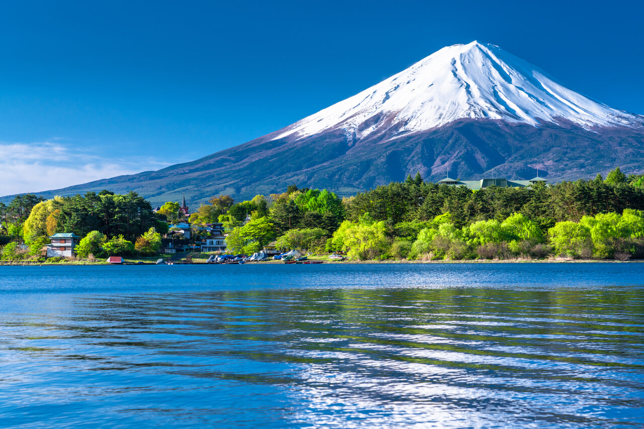 河口湖湖畔の眺め