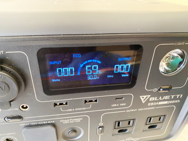 BLUETTI EB3Aの液晶スクリーン