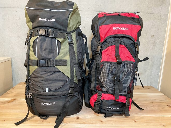 ホークギア80Lバックパックと55Lバックパック