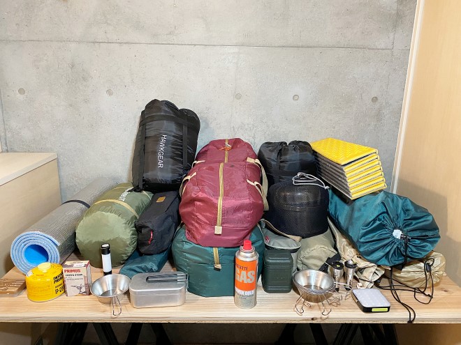 山盛りのキャンプ道具