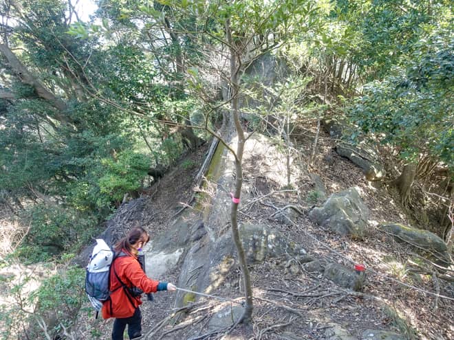 岩がむき出しの急斜面がある