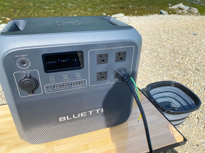 ポータブル電源AC180に湯沸かし棒を接続