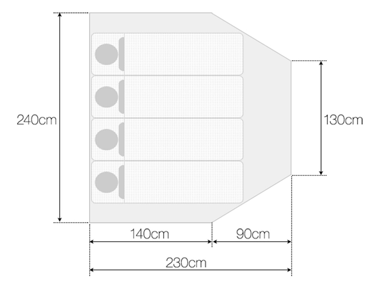 FIELDOOR トンネルテント480 インナーテント内寸