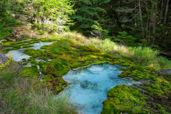 因みに、唐沢鉱泉の手前にはコバルトブルーが美しい源泉池