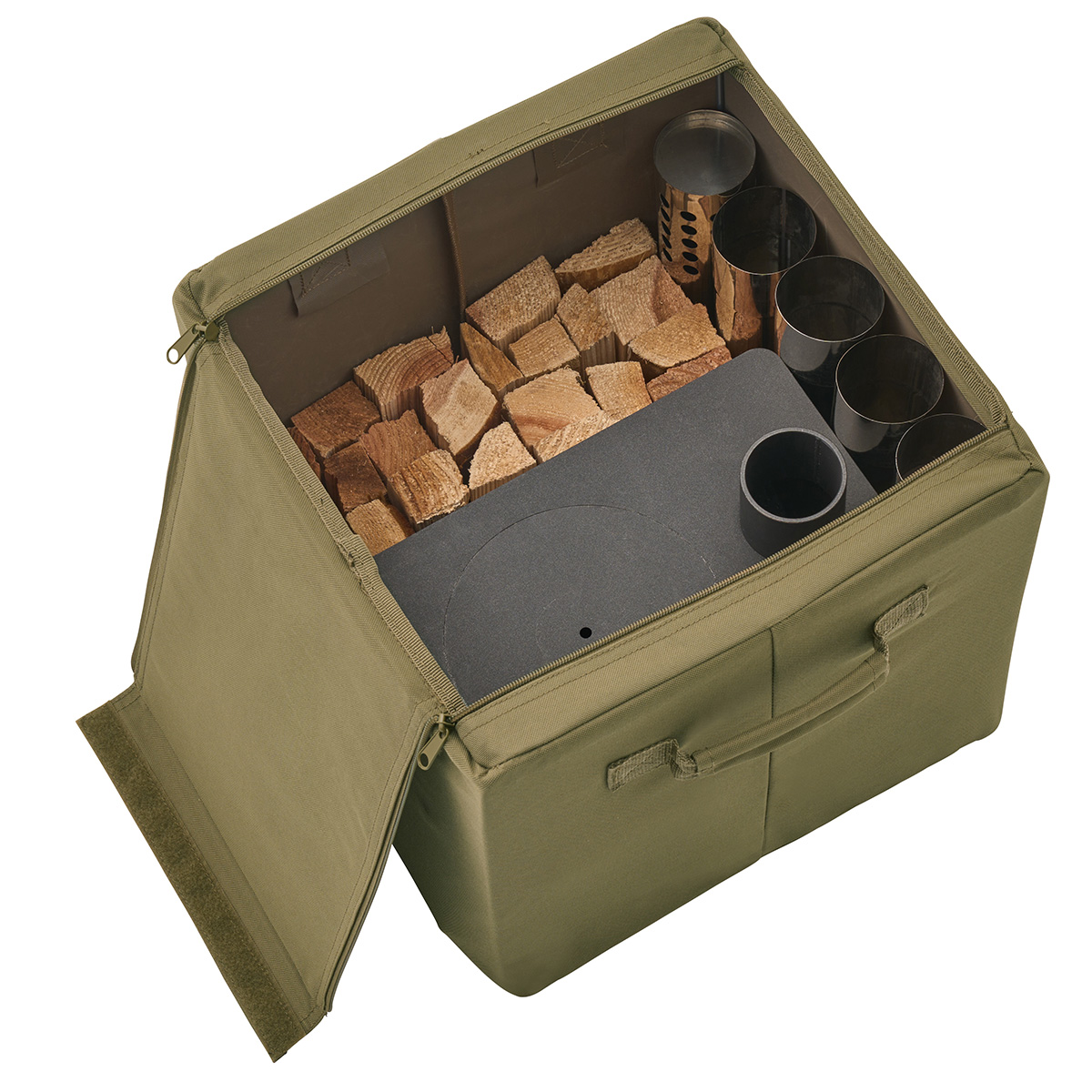 LOGOSカート印BOXにminiたき火ストーブを収納