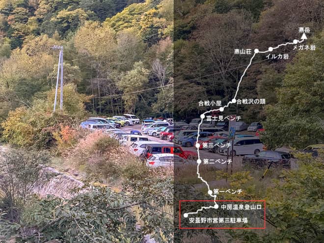 安曇野市営第三駐車場→中房温泉登山口