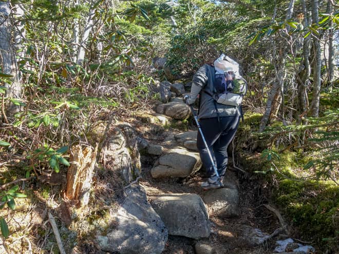 岩だらけの登山道に差し掛かると