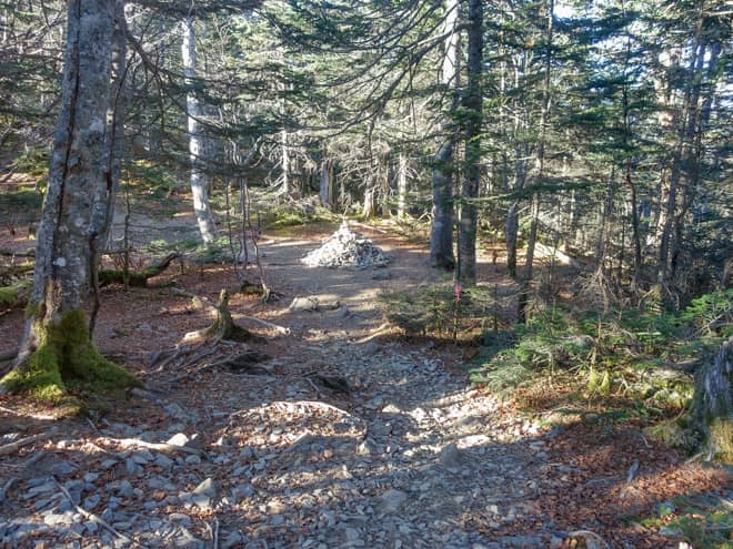急こう配を下りきるとケルンが見えてくるので