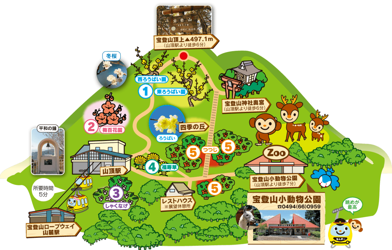 宝登山頂の見どころマップ