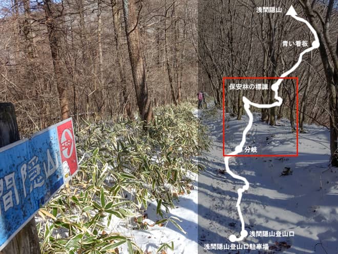 分岐→保安林の標識