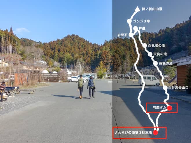 さわらびの湯第3駐車場→有間ダム