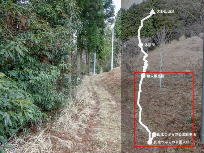 山北つぶらの公園入口→無人販売所