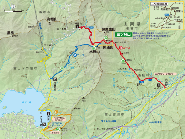 三ツ峠周辺ルートマップ
