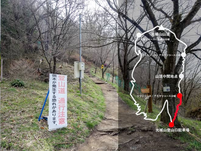 光城山登山口駐車場→ツツジコース・アカマツコース分岐