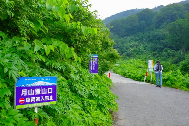 暫く進むと月山登山口の標識が見えてきます