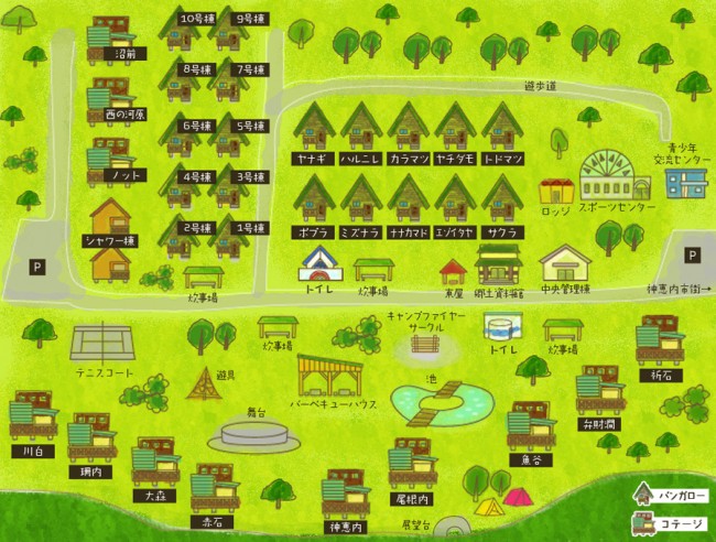 神恵内青少年旅行村の場内マップ