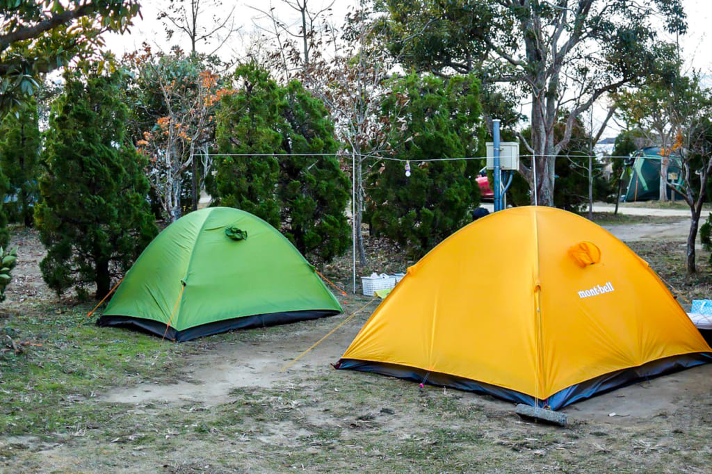 ソロ用キャンプと家族用キャンプの2つを設営
